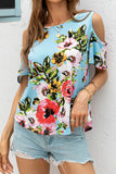Floral Cold-Shoulder Round Neck Top
