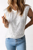 Sequin Round Neck Capped Sleeve Tank