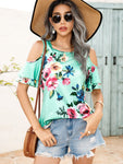 Floral Cold-Shoulder Short Sleeve Top