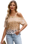 Leopard Asymmetrical Neck Cold-Shoulder Blouse