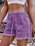 Drawstring Raw Hem Denim Shorts