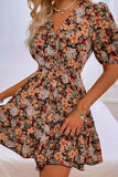 Floral Puff Sleeve Tie Back Dress