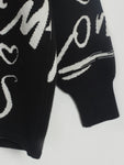 Letter Round Neck Drawstring Sweater