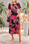 Floral Puff Sleeve Tiered Midi Dress